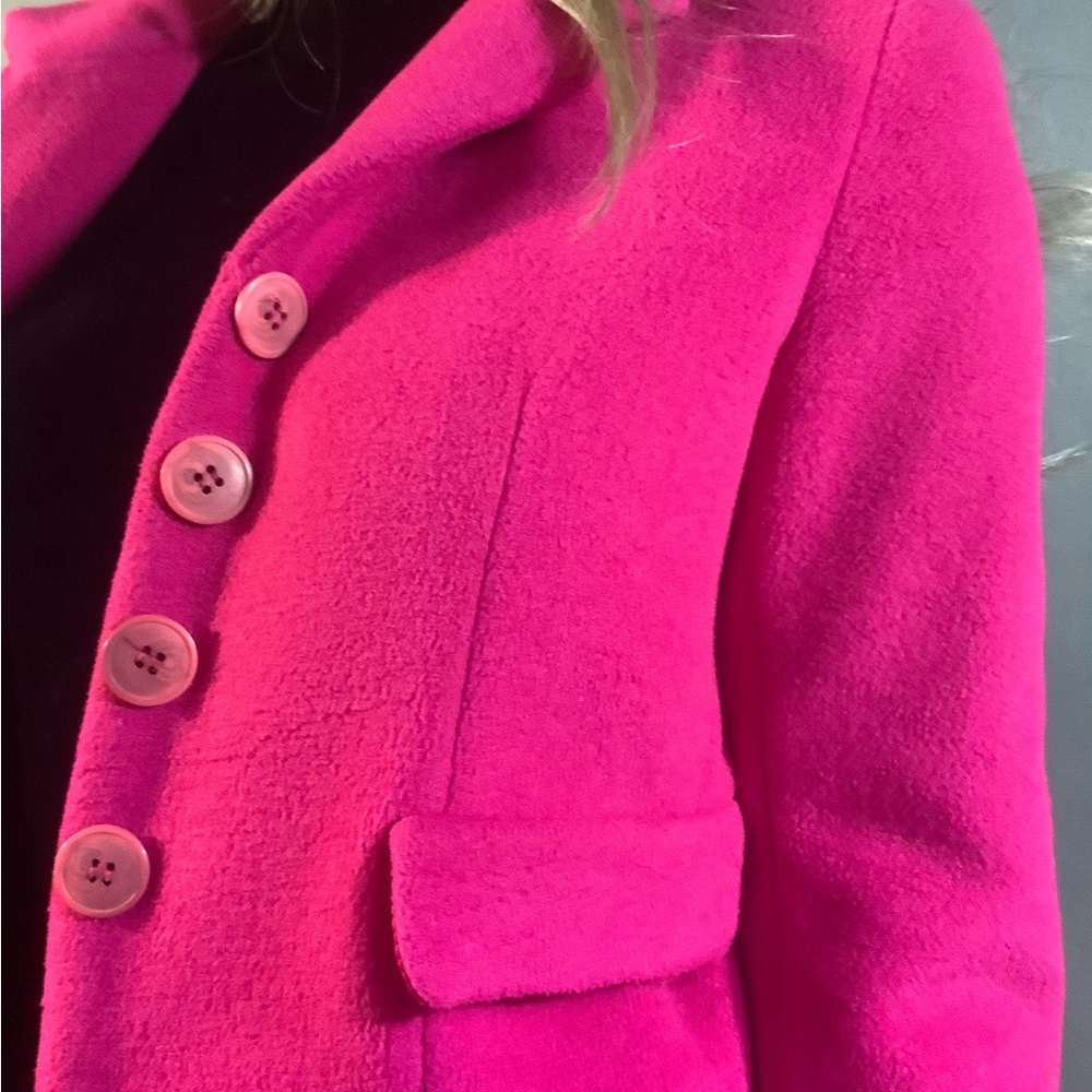 Express bright pink short jacket Size Petite textured feeling so soft, button up